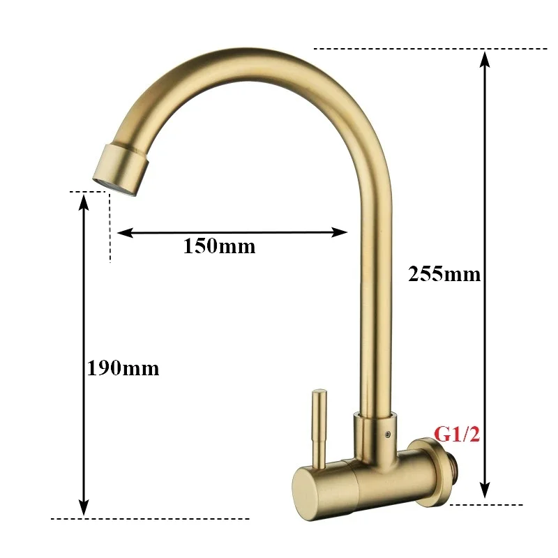 

G1/2 Stainless Steel Kitchen Faucet 360 Swivel Brushed Gold Washing Basin Faucet Balcony Sink Taps Crane Single Cold Water Tap