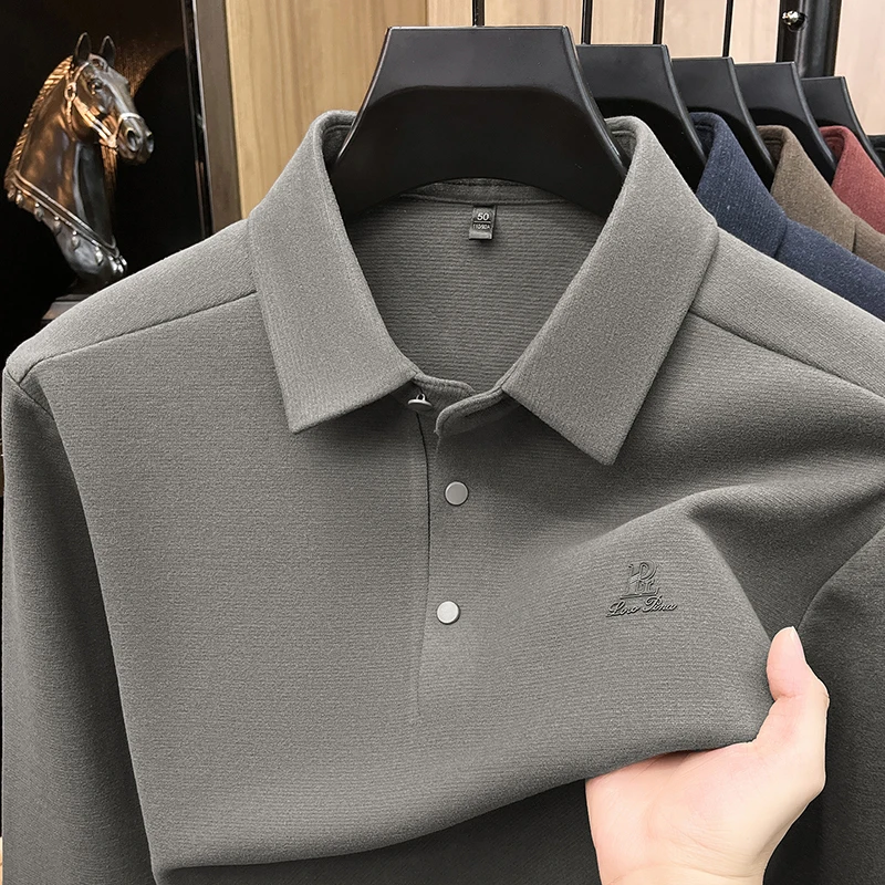 High End Luxury Long Sleeved Polo Shirt for Men's Business and Leisure, with A Collar and Long Sleeved Base, Men's Top