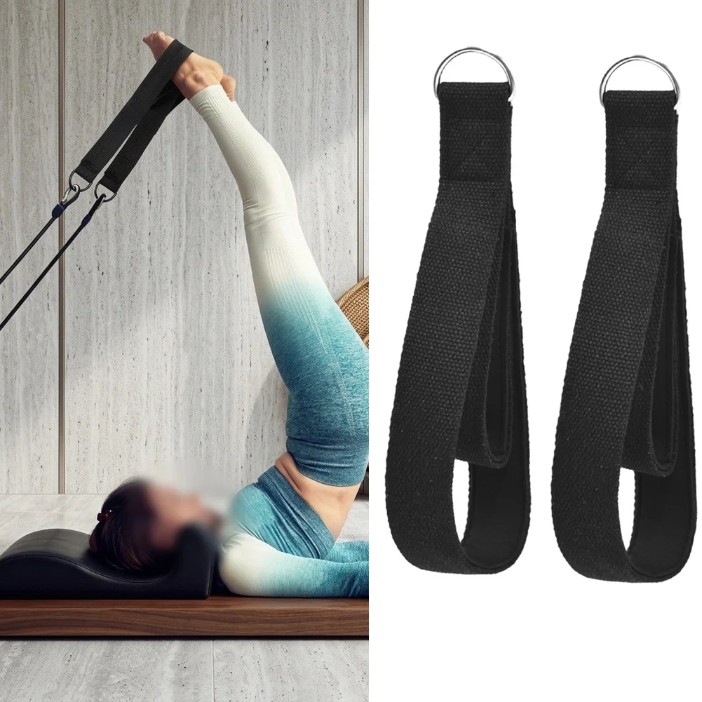 Pilates Double Loop Strap with D Ring for Stretching and Strengthening Routines Cotton Outer Layer Neoprene Inner Layer