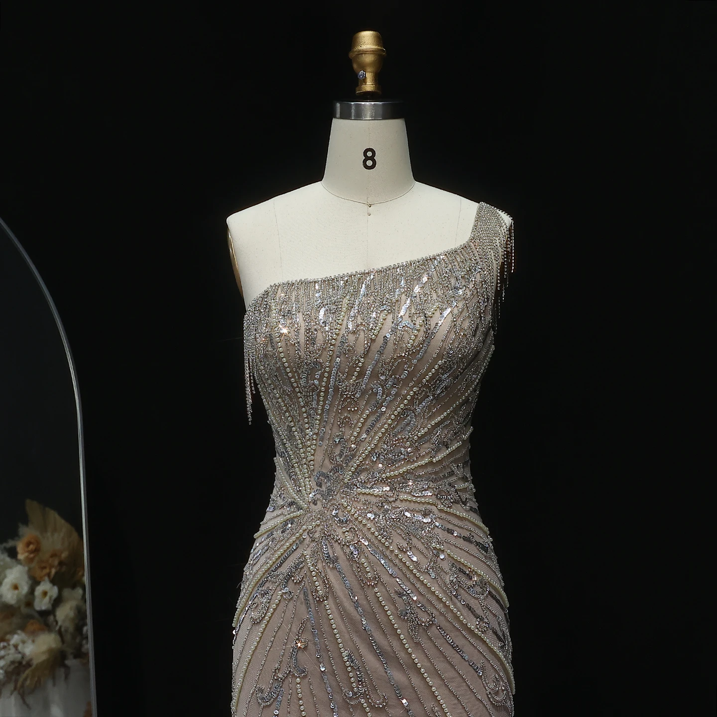 Sharon Said elegancka jedno ramię frędzle syrenka szampańska suknia wieczorowa dla kobiet ślub niebieska suknia wieczorowa dla gości SS031 dostosowana