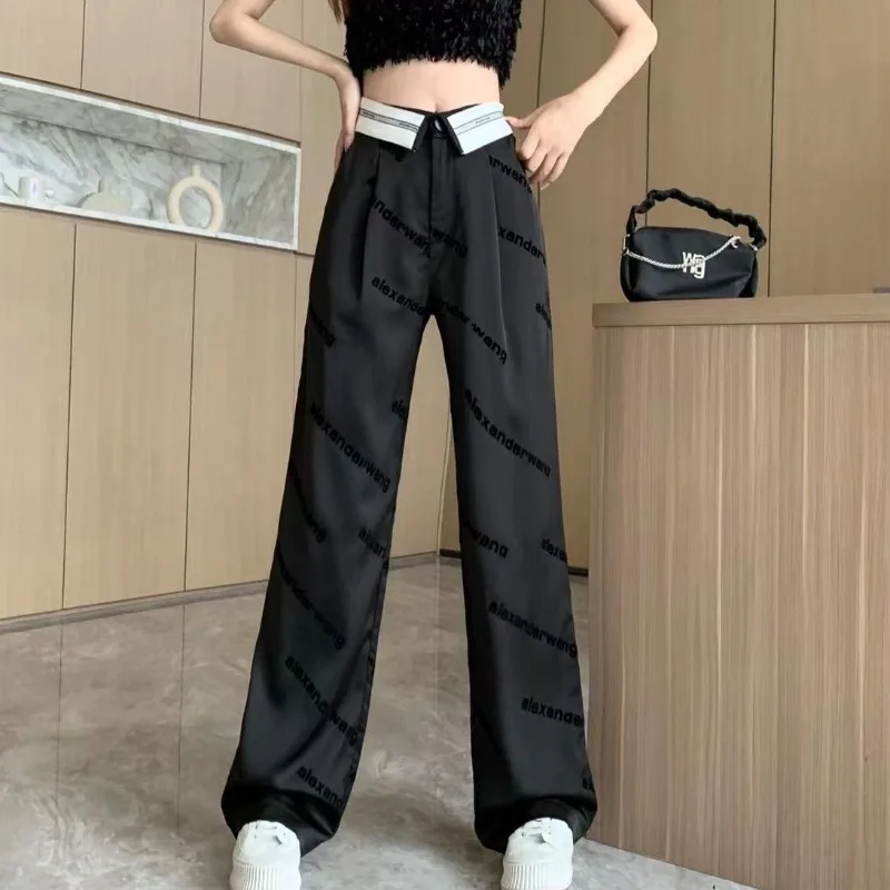 Chic New Sports Pants Women High Waist Black American Trousers OL Casual Loose Straight Wide Leg Pants Female