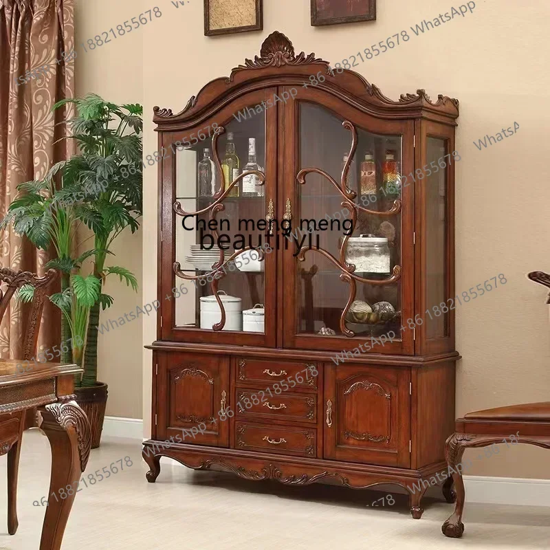 M182 American Retro Distressed Four-Door Wine Cabinet European Glass Wall Curio Cabinet Household Restaurant Display Cabinet