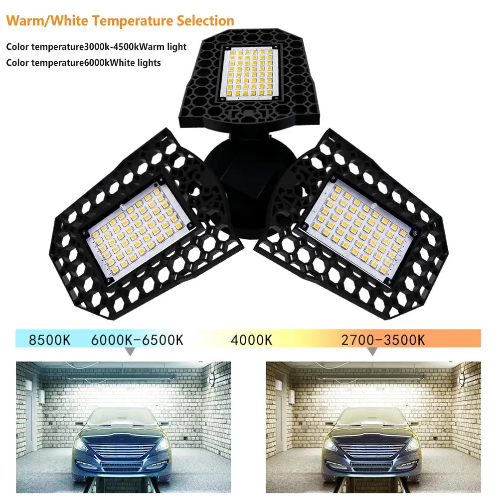 LED Garage Lamp 40W 60W 80W Deformable Light Super Bright Industrial Lighting Adjustable Angle Light Bulb For Workshop