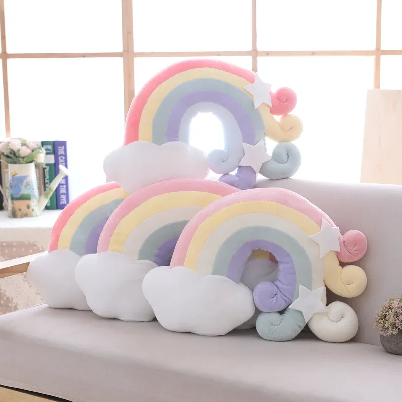 Cute Cushion Plush Toys Baby Sleeping Pillow Stuffed Moon Soft Shooting Star Rainbow Shell Cushion Room Decoration Gifts