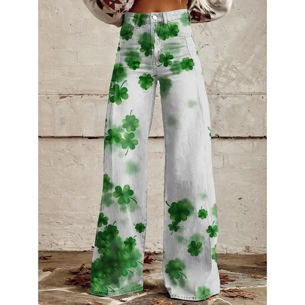 Vintage Paisley Blumenmuster Hohe Taille Weite Hose Sexy Damenhose 100% Baumwolle Lässige Lockere Hose mit Taschen XXS-3XL – Detail 4