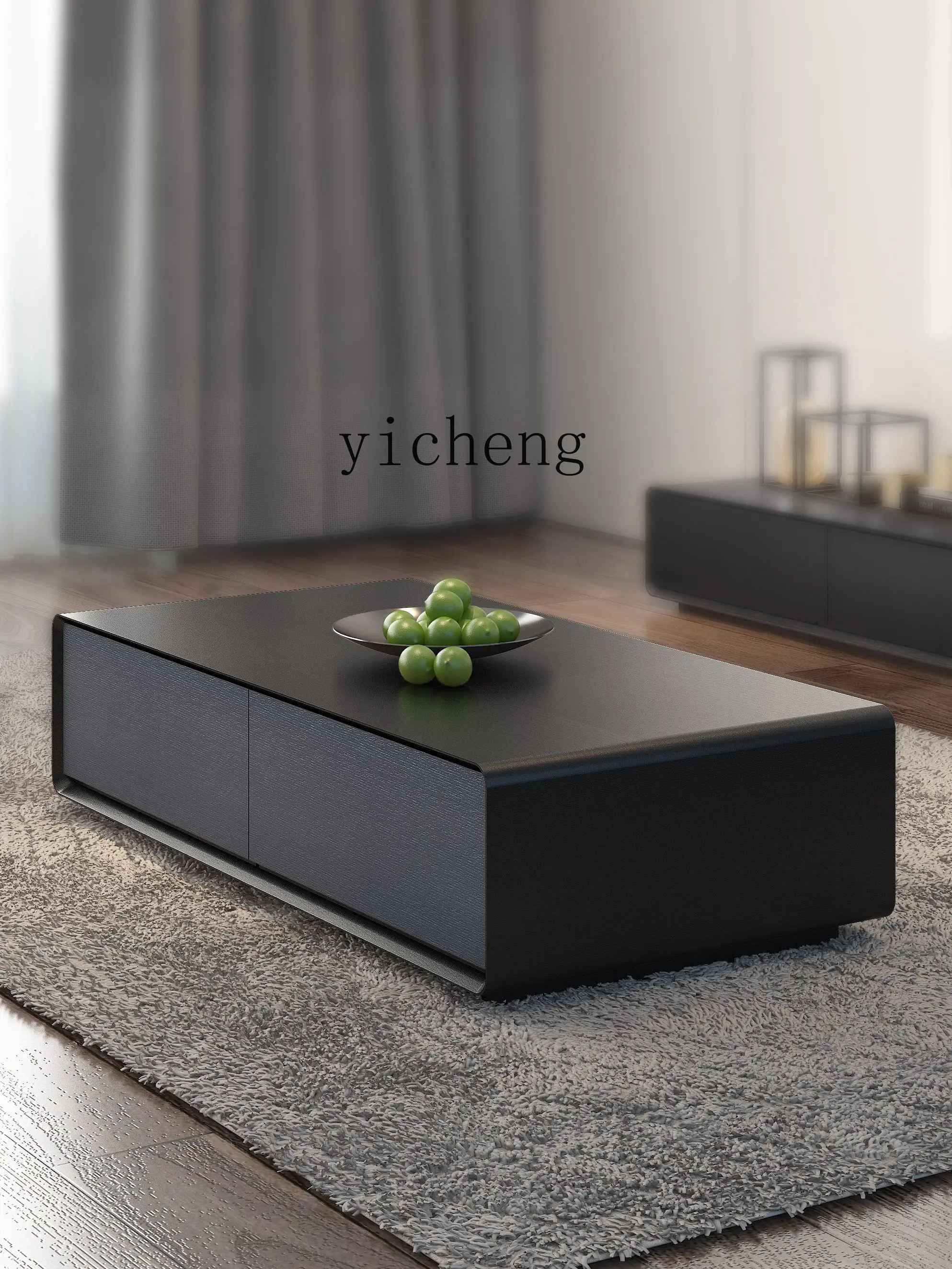 Tqh Coffee Table TV Cabinet Combination Modern Simple Black Gray Tea Table Walnut Storage Tea Table