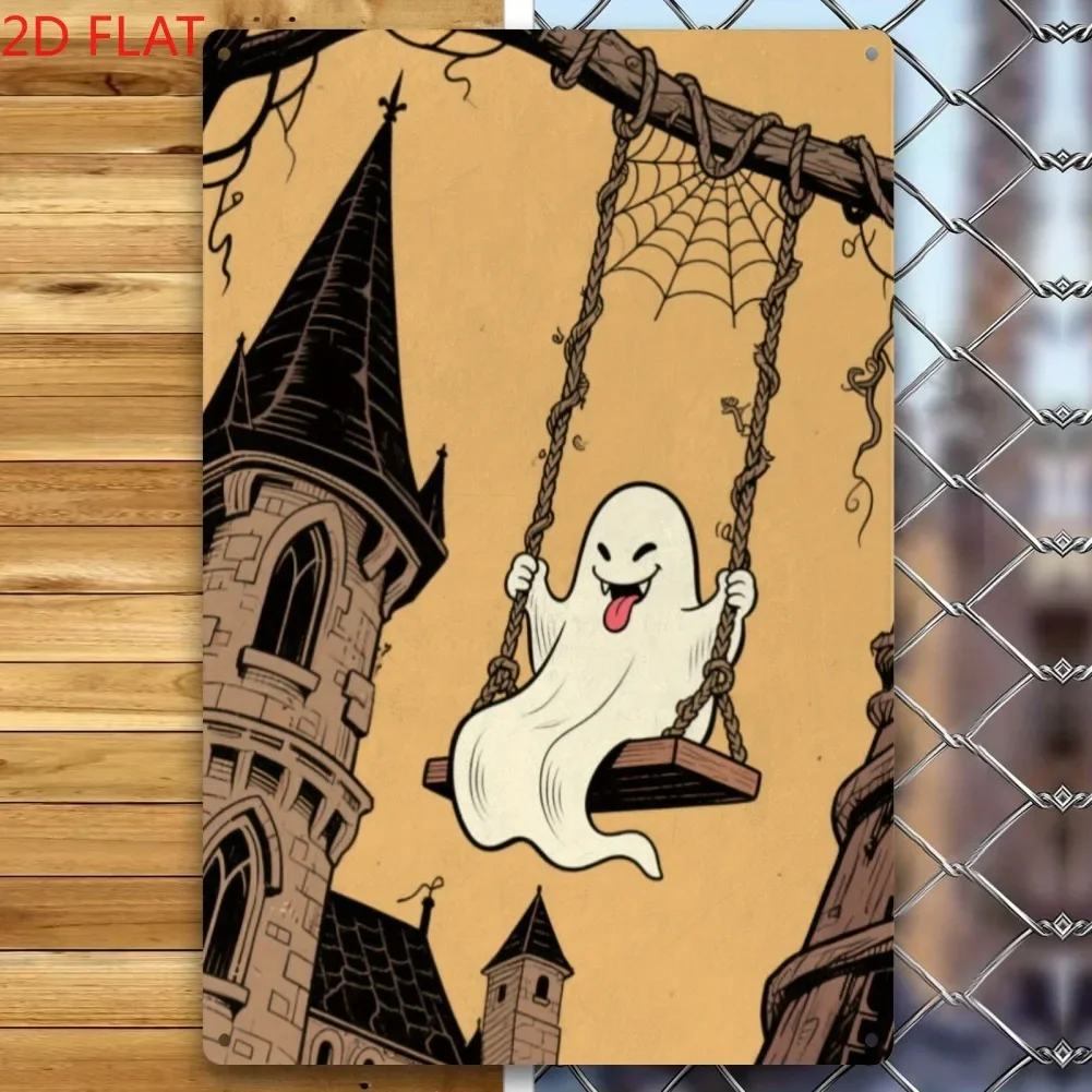

1 шт. 2D плоская винтажная железная вывеска на Хэллоуин-декор жуткого замка и призраков, идеально подходит для гостиной/сада/вечеринки на Хэллоуин