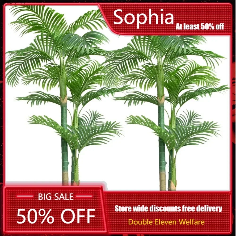 Artificial Palm Tree with Pot for Home Decor, 6ft, 18Leaves Faux Plants, Indoor Gift, Set of 2