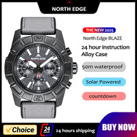 NORTH EDGE 2025 BLAZE Men Quartz Watch Solar Powered Army Military Style Clock Stopwatch Waterproof 50M Luminous Pilot Watch