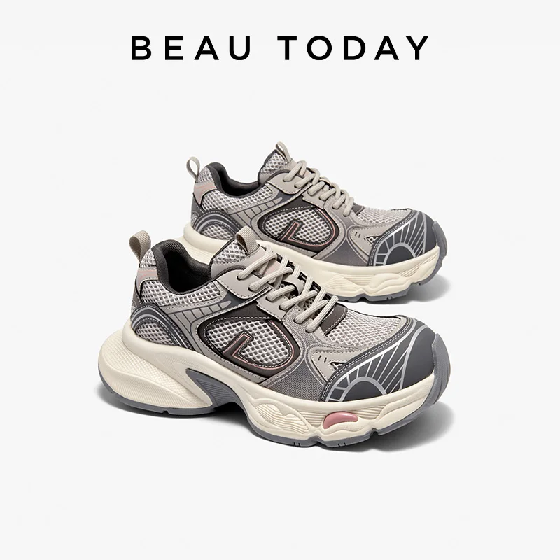 BEAUTODAY Chunky Sneakers Women Breathable Mesh Patchwork Casual Lace-up Ladies Thick Sole Shoes Handmade MS3C039