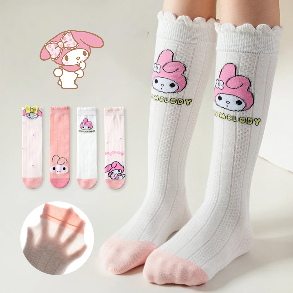 Kawaii Children's Girls Socks Anime Sanrios Kuromi Melody Cinnamoroll Autumn Cotton Breathable Mesh Stockings Korean Cute Socks