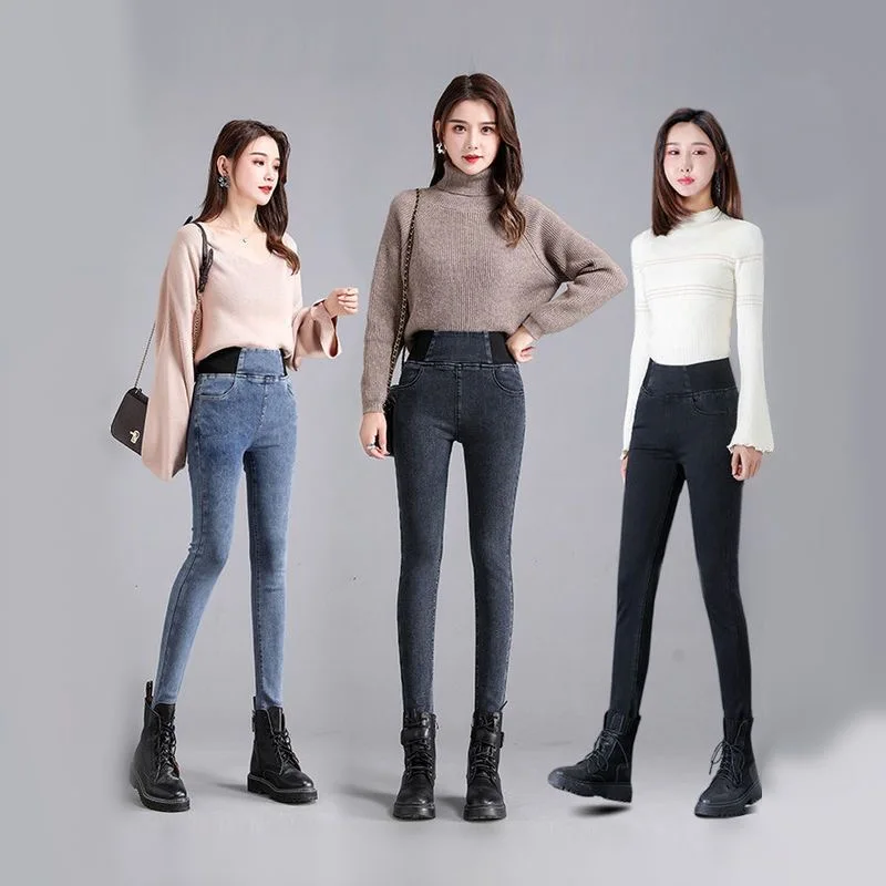 

TKNOLEGE New Elastic Waist Skinny Jeans Women Spring Slim Stretch Denim Pants Vintage Pencil Vaqueros Mom Pantalones De Mujer