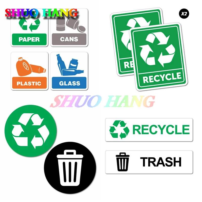 Recycle Bin Trash Can Sticker Decals Recycle Paper Cans Plastic Glass Eco-Friendly Trash Window Signs Trash Can Car Safety PVC