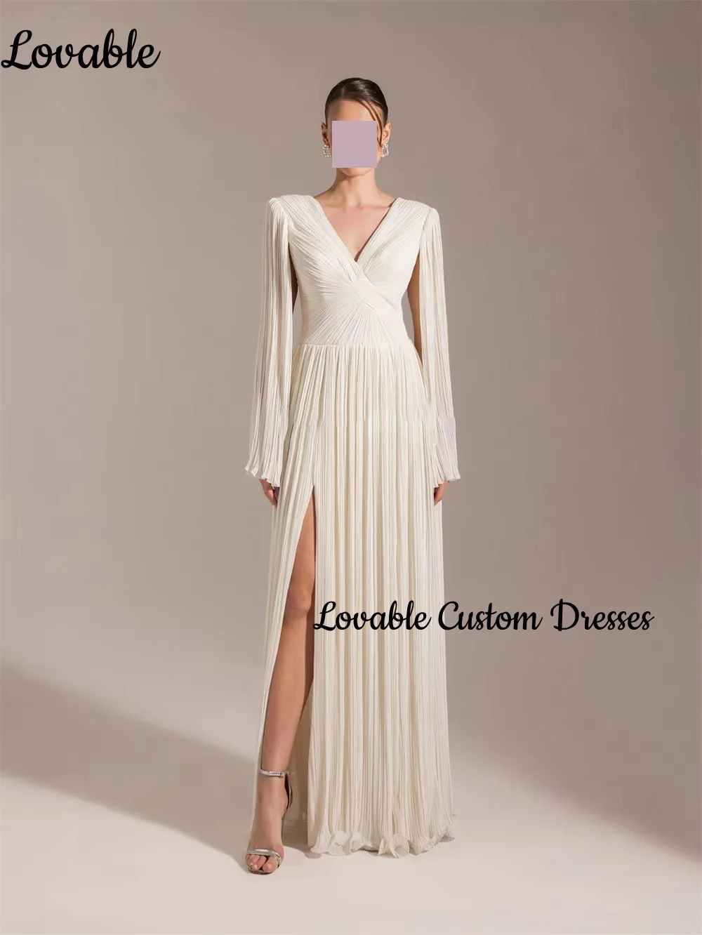 Elegante Abendkleider, individuell anpassbar, A-Linie, tiefer V-Ausschnitt, bodenlange Kleider für besondere Anlässe, lange Ärmel mit Reißverschluss, Vestidos De