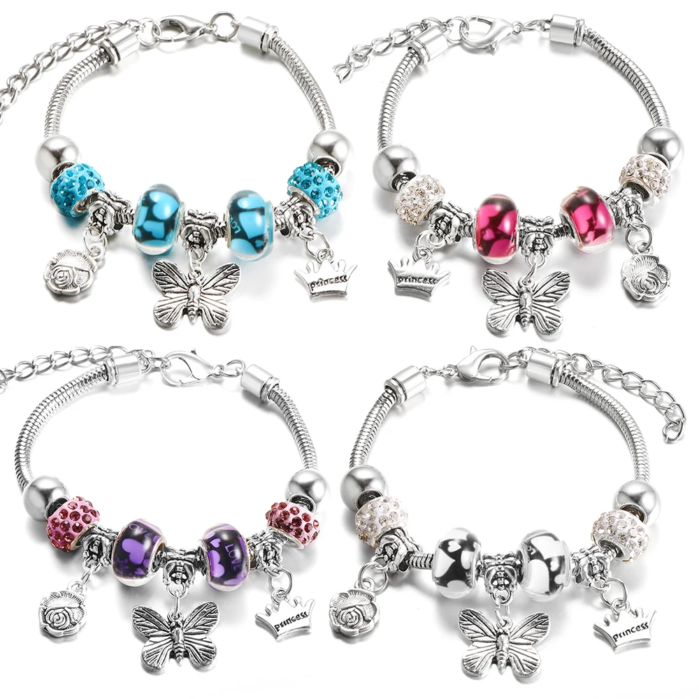 Neuer Schmetterlings-Anhänger, 5-farbig, Strass, Schlangenkette, Armreif, Hummer-Schnalle, verstellbarer Charme, Damen-Perlen-Armband, Schmuck, Geschenk – Detail 19