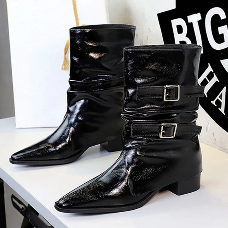 BIGTREE 2027 Winter New Fashion Ankle Short Boots Women Pointed Toe Elegant Thin Low Heel Dress Ladies Pumps Shoes Buckle