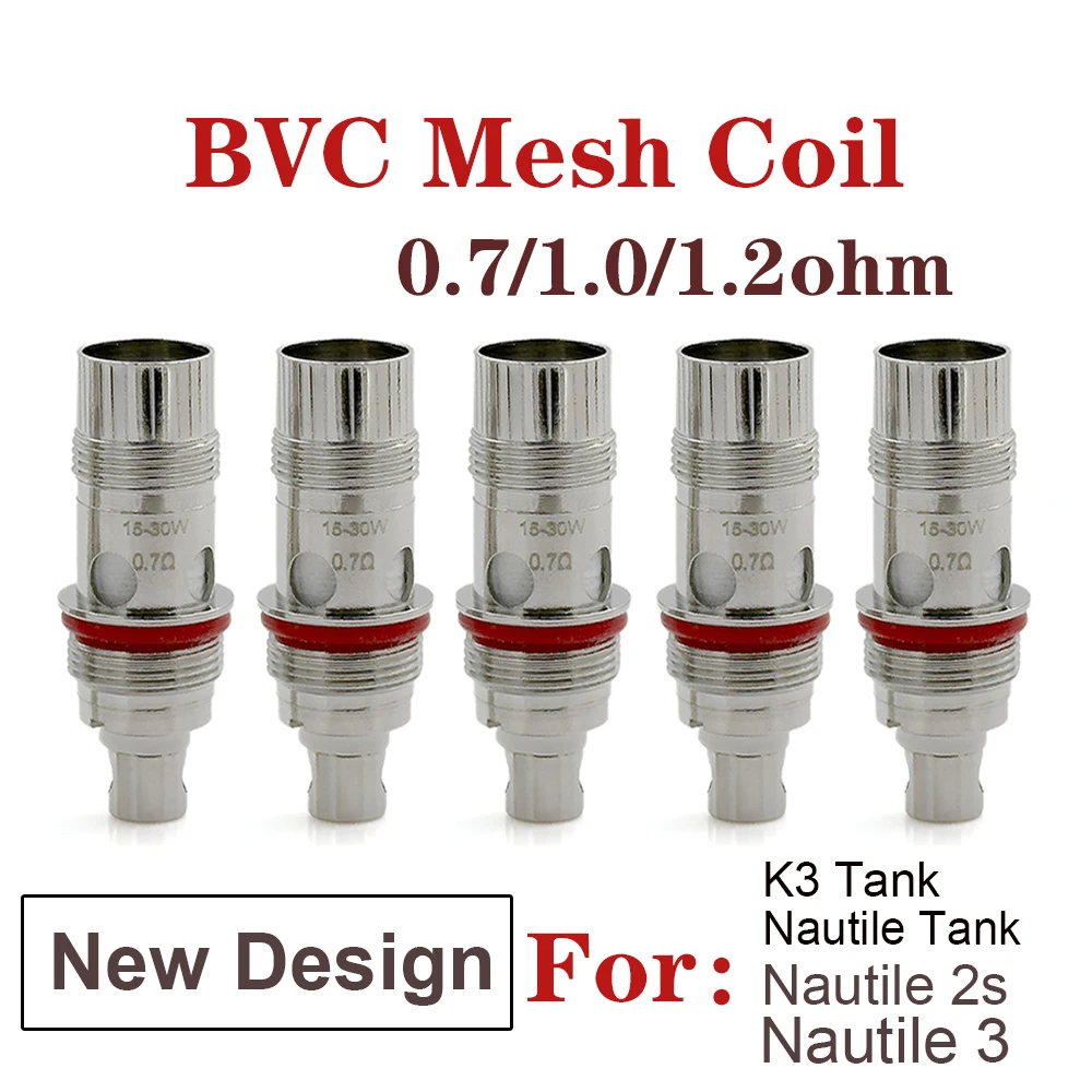 Bobine maillée BVC pour Nautilus 2 K3, kit d'assistance MTL, bricolage, 0,3 ohm, 0,7 ohm, 1,0 ohm, 1,2 ohm, 5 pièces