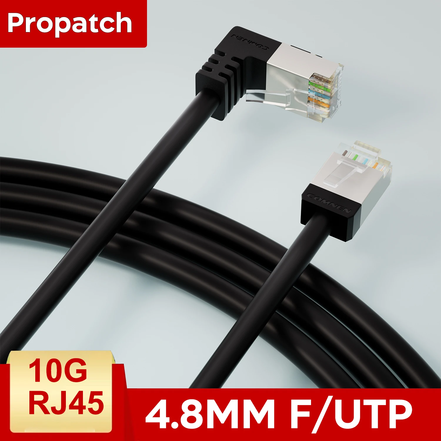 Propatch Cat6a RJ45 90 Degree Angle Ethernet Cable 4.8mm Slim Patch Cord Lan Cable RJ45 for Patch Panel to Switch Flexiable