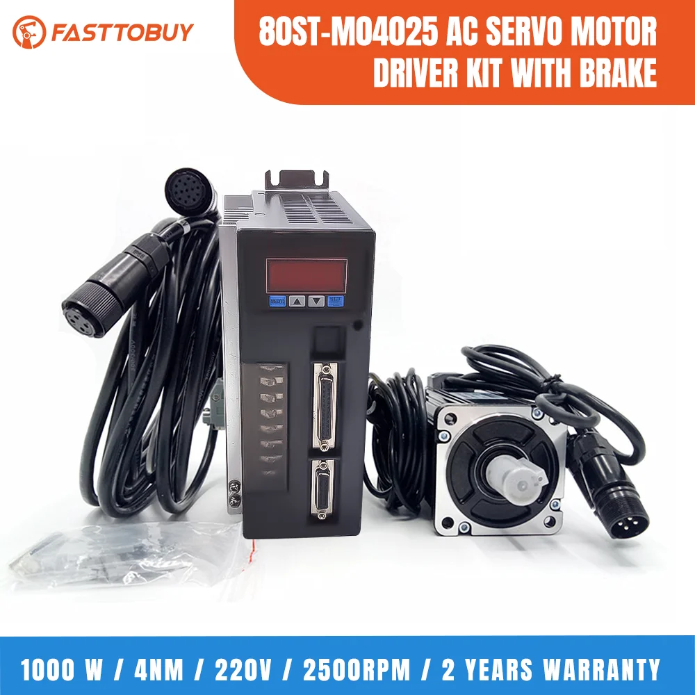 1KW 2500rpm Newest Servo Motor Driver Kit with Brake 80ST-M04025-BZ 4 Nm 220VAC for Wide Application with 2 Years Warranty