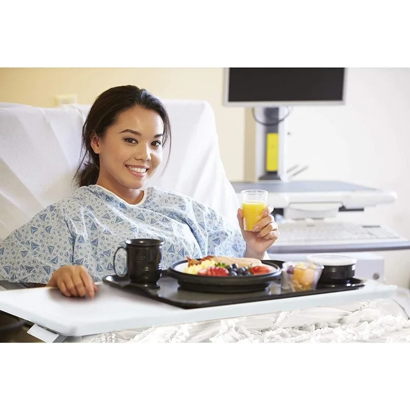 Vaunn FSA/HSA Eligible, Medical Adjustable Overbed Bedside Table with Wheels (Hospital and Home Use), New Tabletop, Light Gray