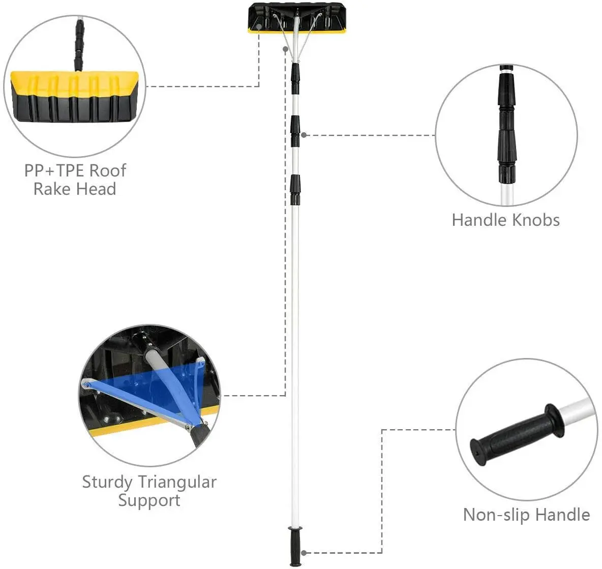伸縮式アルミ除雪ツール、ルーフスノーレーキ、雪葉デブリ車用ツイストアンドロック付きショベル、傷のない、21フィート