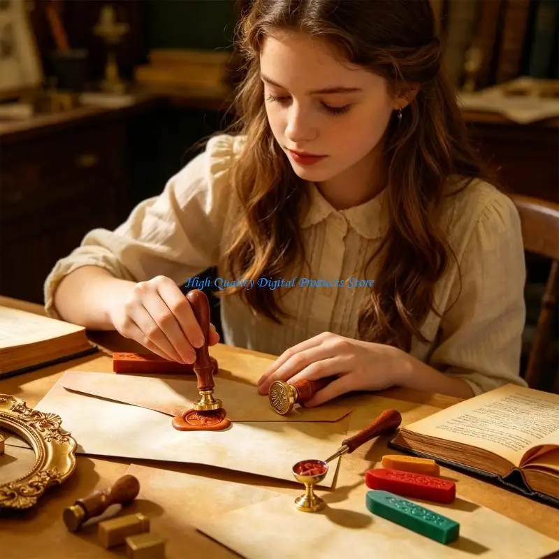 U2JE 33Pcs Retro Stationery Paper and Envelopes Set Includes Sealing Wax Accessories for Party Invitation Handwritten Letter