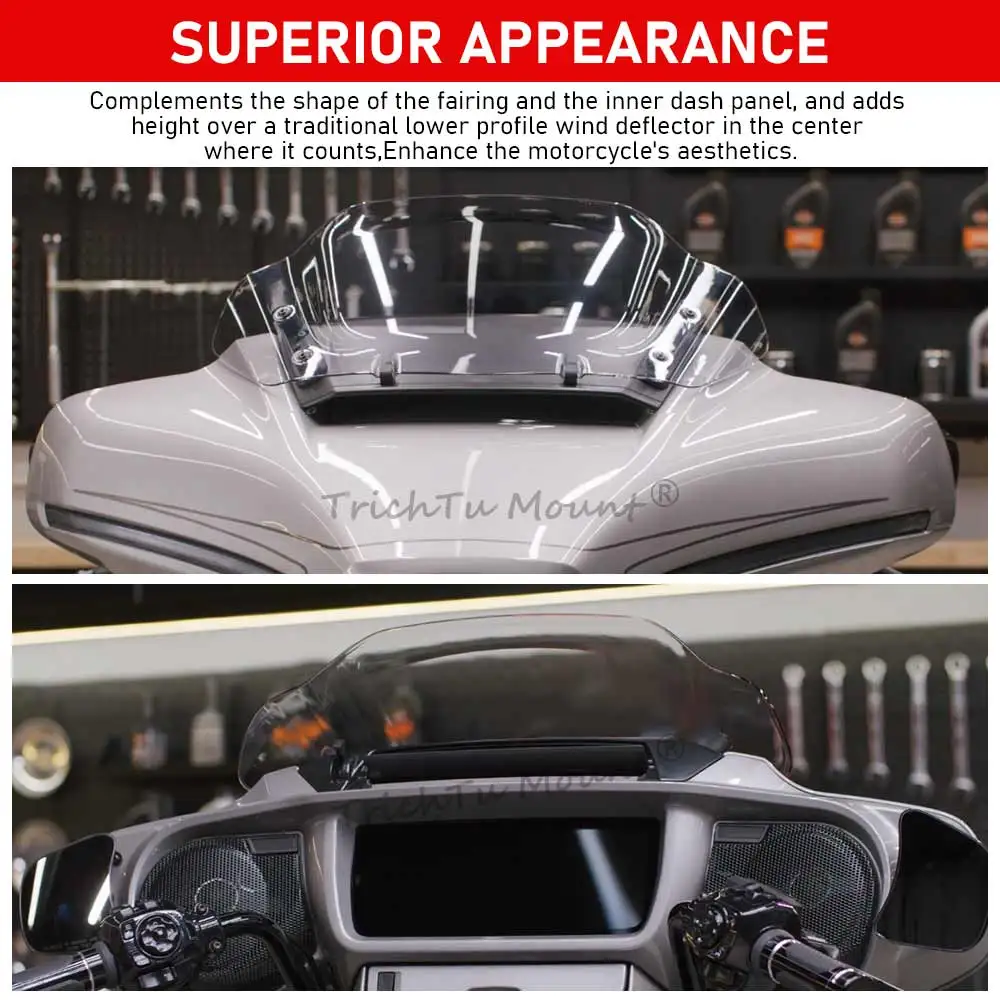 زجاج أمامي علوي للدراجة النارية مقاس 10 بوصات منحرف الرياح للزجاج الأمامي الشفاف لدراجة Harley Street Glide FLHX CVO FLHXSE 2023 2024
