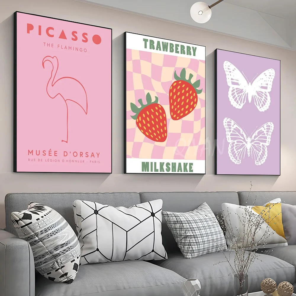 1pc Danish Pastel Poster Aesthetic Colorful Painting Rainbow Purple Green Heart Butterfly (12) Poster Stickers Art Wall