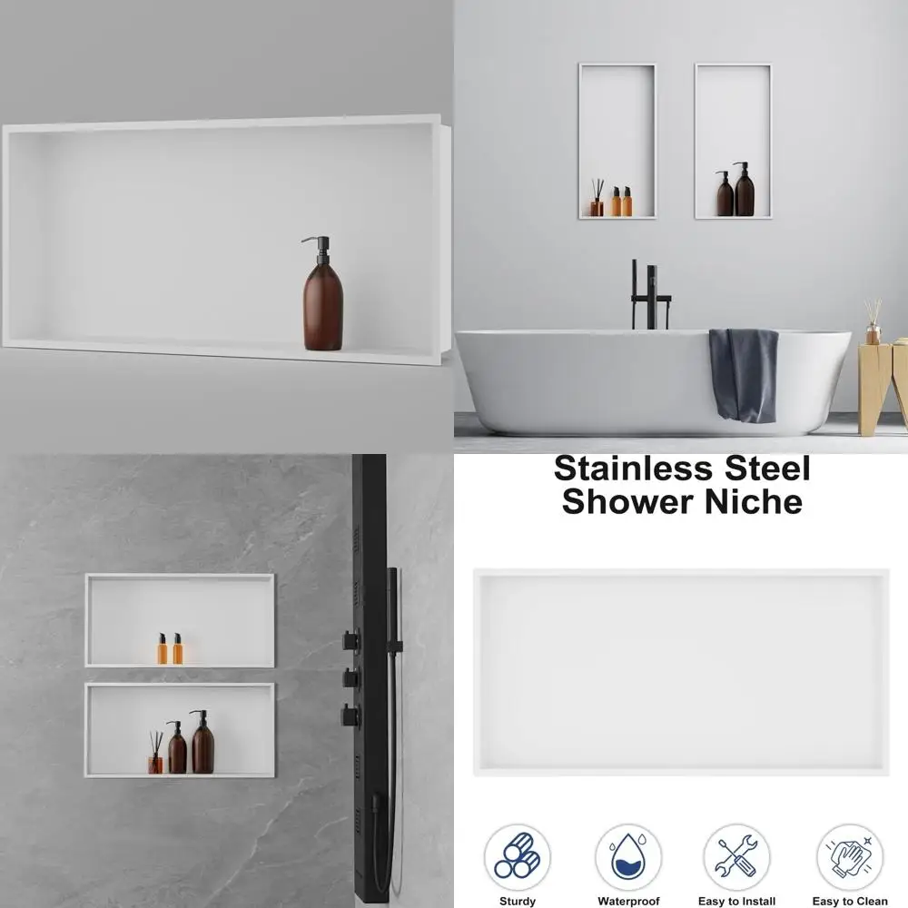 

Stainless Steel Shower Niche 24 x 12 - No Tile Required, Recessed Wall Shelf Organizer for Bathroom