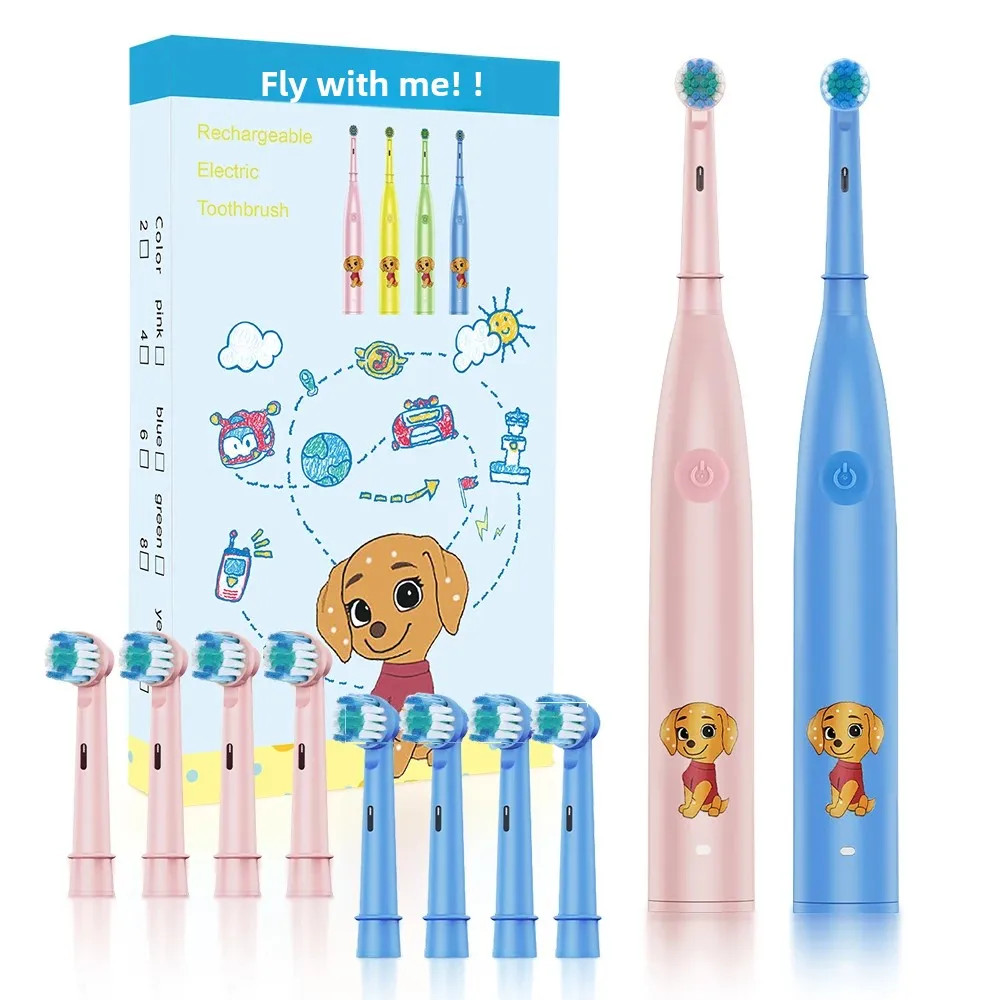 Children Rotating Electric Toothbrush Cartoon Kids With 4 Replacement Head IPX7 Waterproof Rechargeable Sonic Vibrate Toothbrush