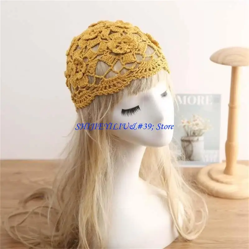 E21F Stylish Handmade Crochet Flower Cutout Sun Hat Women Female Spring Summer