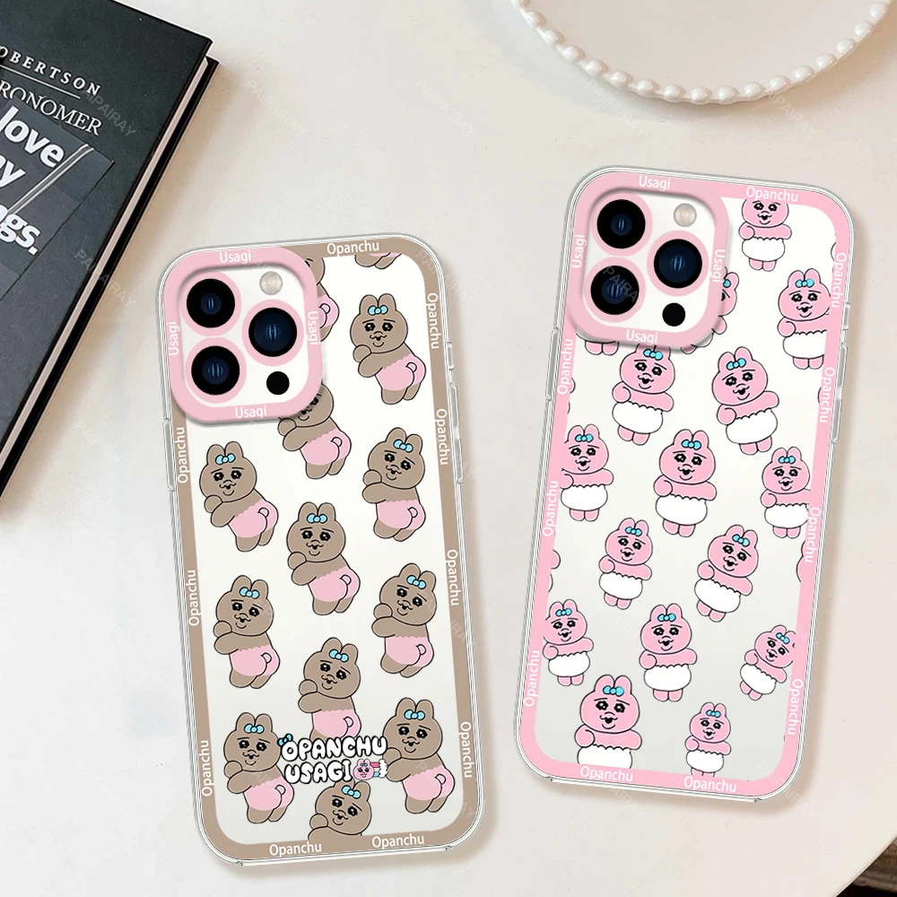 

Cartoon O-Opanchu Funny Usagi Phone Case for iPhone 12 11 13 14 15 16 Max Pro Plus Transparent Bezel Cover