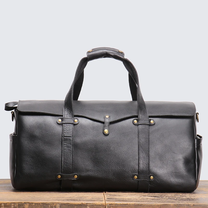 LUOKIR Vintage New Men's Cowhide Tote Travel Bag Genuine Leather One Shoulder Crossbody Bag Large Capacity Duffle Bag