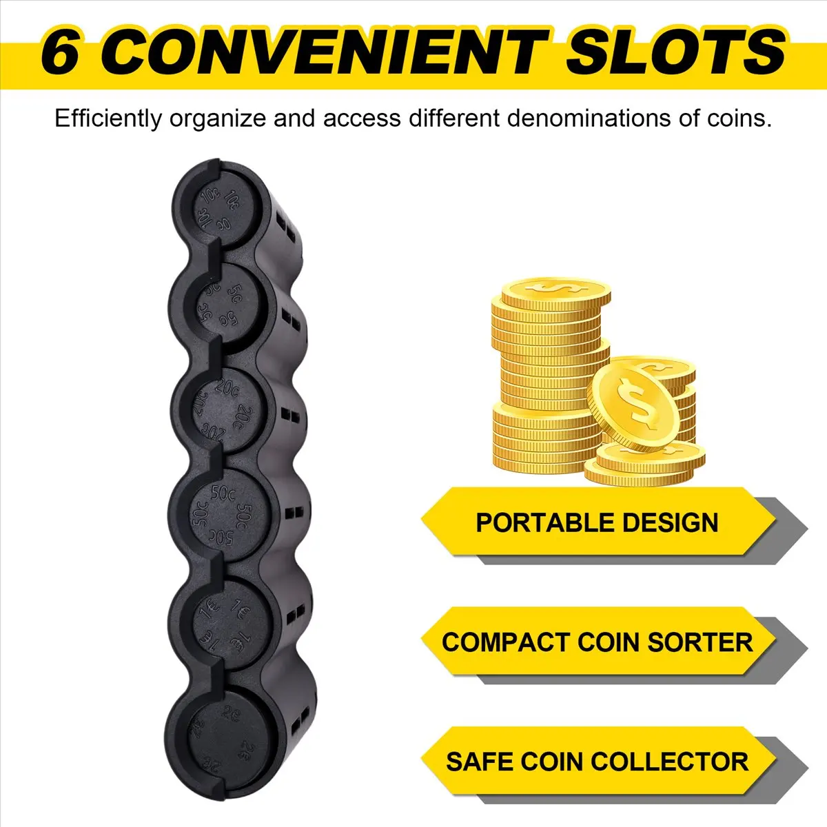 Кошелек-монетница L63A Euro Coin Dispenser - 6 слотов для сортировки монет, держатель-сортировщик монет, безопасное хранение для