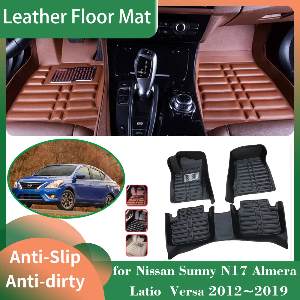 

Leather Floor Mat for Nissan Sunny N17 Almera Latio Versa 2012~2019 Foot Interior Liner Waterproof Carpet Pad Custom Accessories