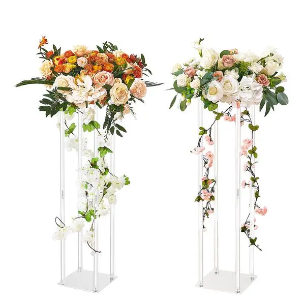 

VEVOR 2PCS 31.5inch High Wedding Flower Stand, With Acrylic Laminate,Acrylic Vase Column Geometric Centerpiece Stands, Floral Di