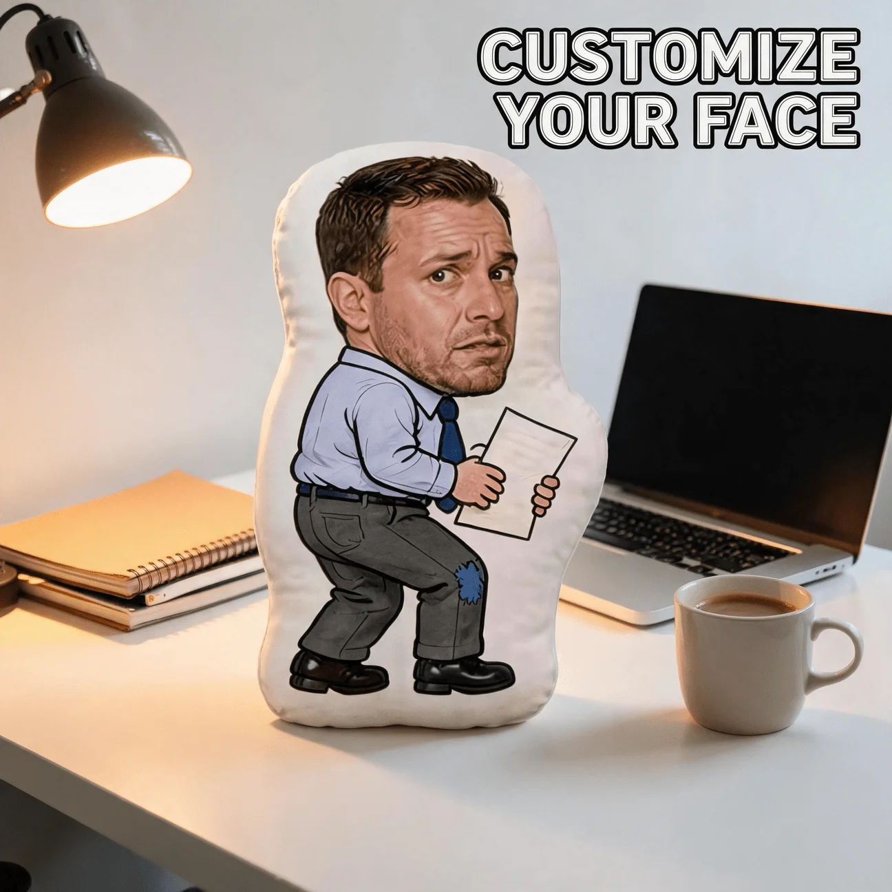 Custom Funny Face-Shaped Pillow, Personalized Photo Business Man Cartoon Decorative Cushion, Unique Home Decor Accent for Sofa &