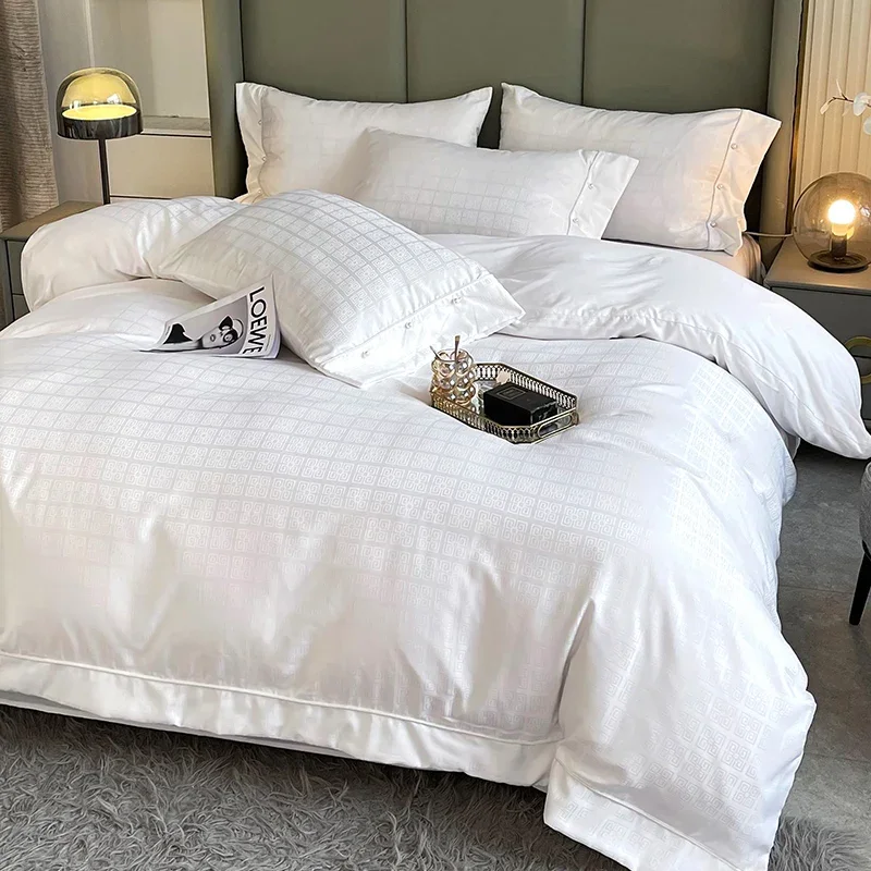 

100% Cotton Bedding Set Luxury Jacquard Bed Linens Quilt Duvet Cover Pillowcase King Size Flat Sheet