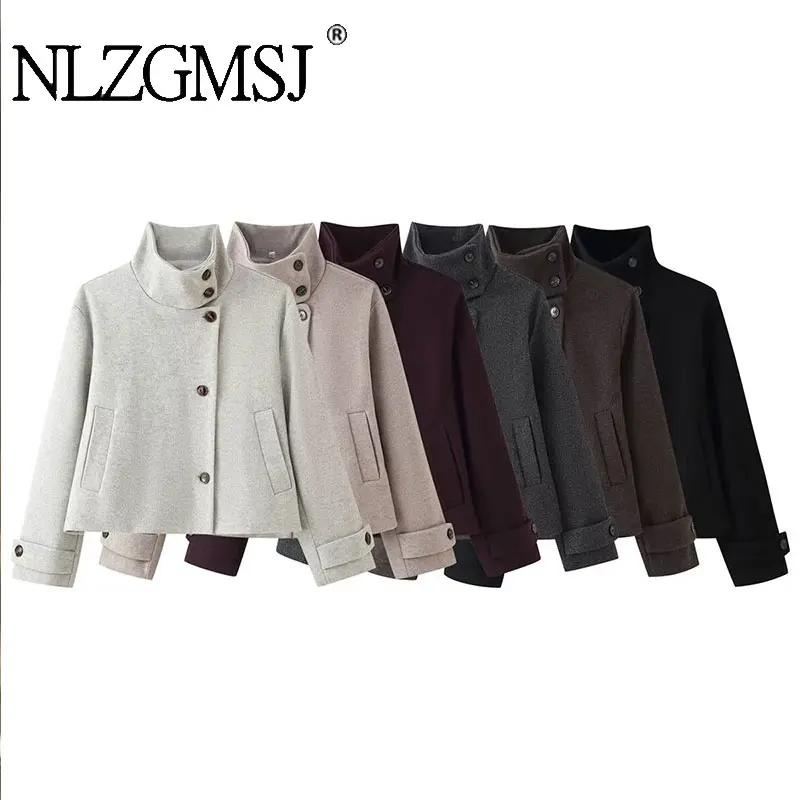 NLZFMSJ 2026 Autumn Winter Streetwear Casual Chic Women Jacket Stand Collar Single Breasted Long Sleeve Daily Fashion Jacket