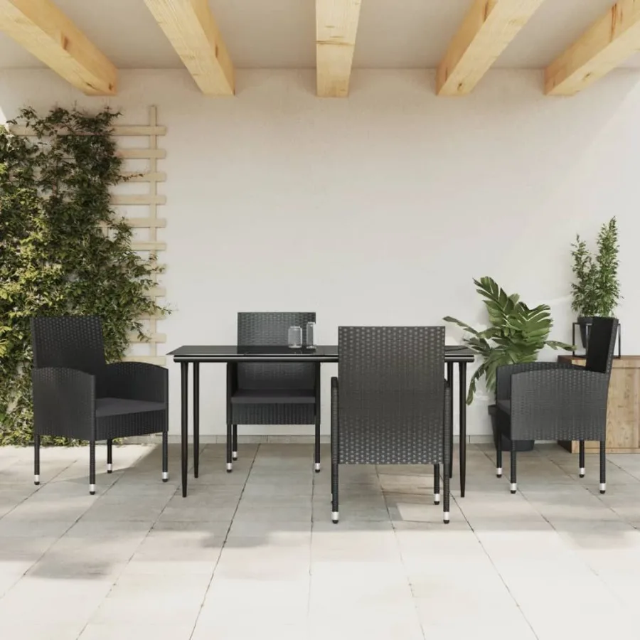 

Garden Dining Set Black Poly rattan and steel Large Durable