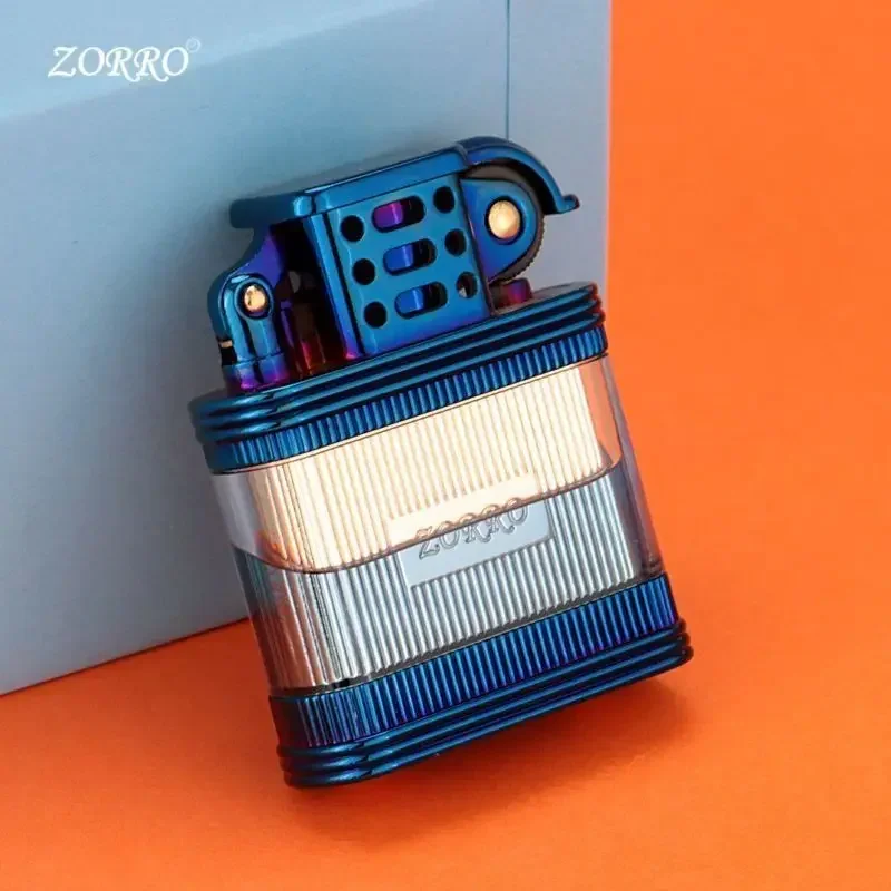 Zorro New Visible Transparent Oil Bunker Kerosene Cigarette Lighter Creative Retro Copper Windproof Gift for Men Smoking Gadgets