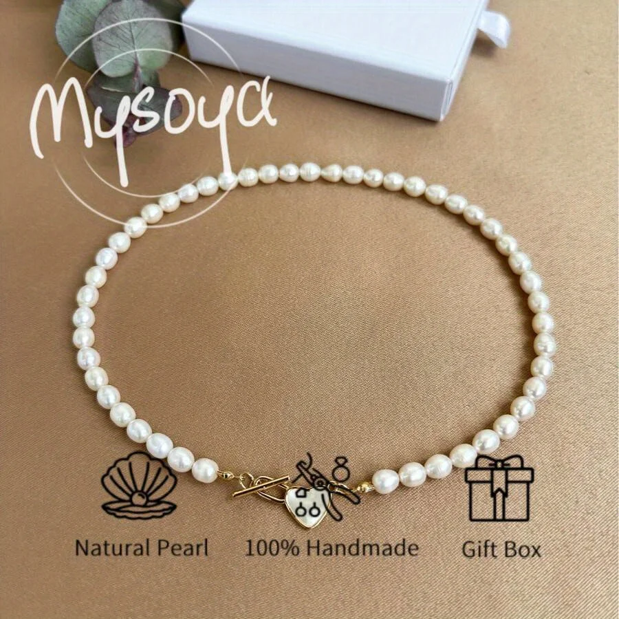 

Ожерелье MYSOYA из пресноводного жемчуга в форме белого риса с застежкой в виде сердца, 5-6 мм, подарок на день рождения, свадебные украшения для него/нее