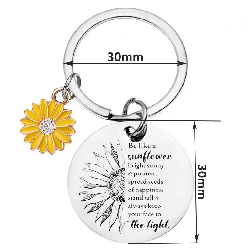 Sunflower Pendant Metal Stainless Steel Keychain Encouragement Message Keychain Suitable For Men And Women Friends Gifts