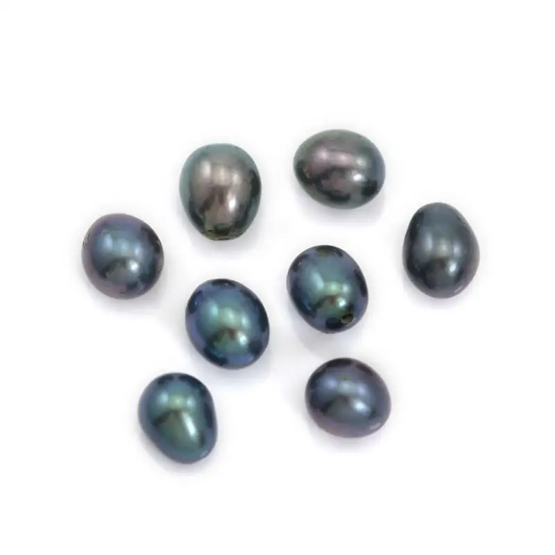 2pcs Dark Blue Freshwater Cultured Pearls Half-drilled beads Oval 4-4.5mm/5-5.5mm