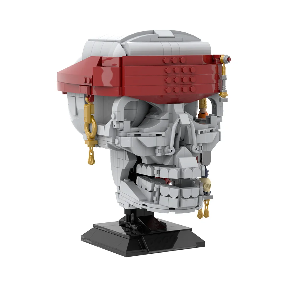 Pirate Skull Building Blocks Kit Pirates of the Caribbean Skull Wearing a Pirate Bandana Gothic Home Decor Bricks Toy Adult Gift