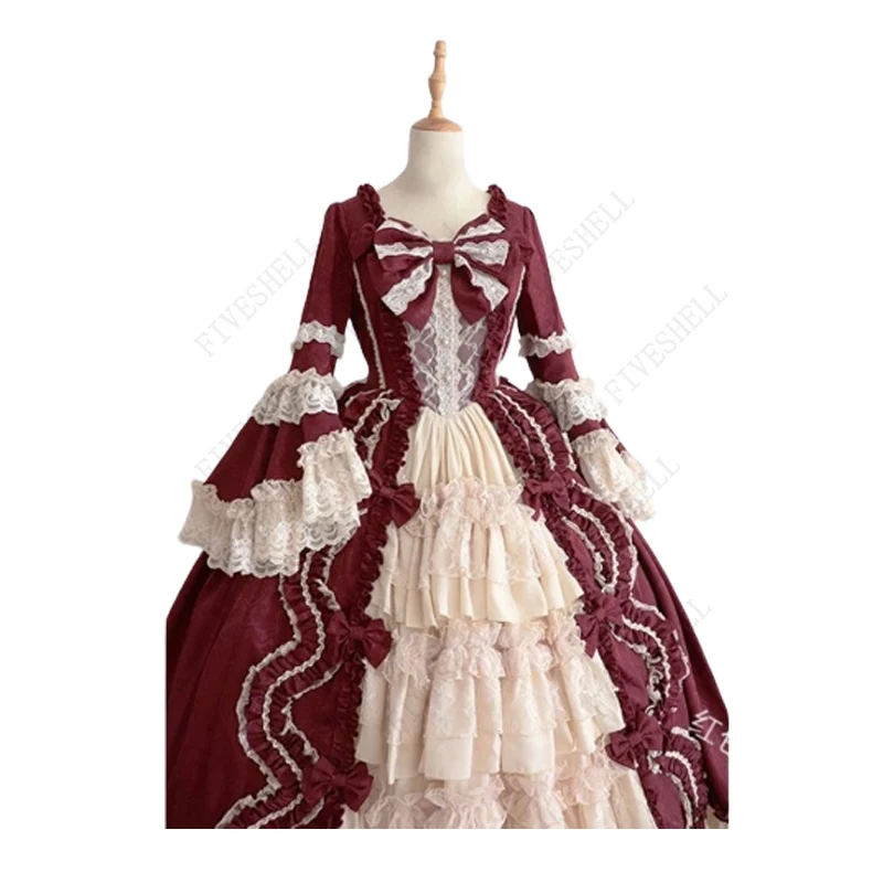 Anime Lolita Cosplay Princess Dress For Women Cute Bow Lace Chiffon Stitching Dresses Ladies All-match Large Swing Skirts S-5XL