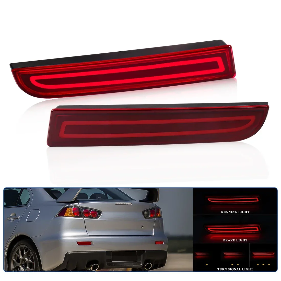 

LED Rear Bumper Lights For Mitsubishi Lancer Evolution X Outlander Car Tail Reflector Sequential Turn Signal Light Brake Lamp