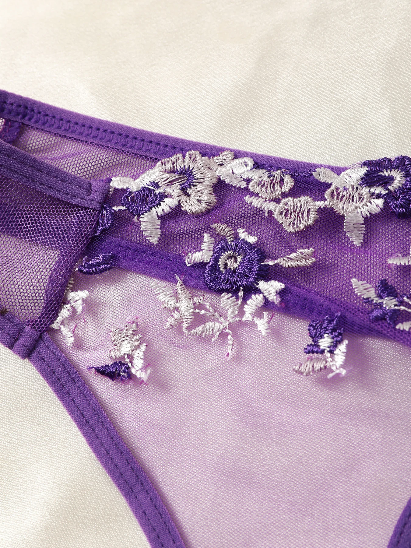 Purple Fancy Sexy Lingerie Set See Through Hot Female Underwear Embroidery Flower Bra And Panty Sets Women Erotic Outfits