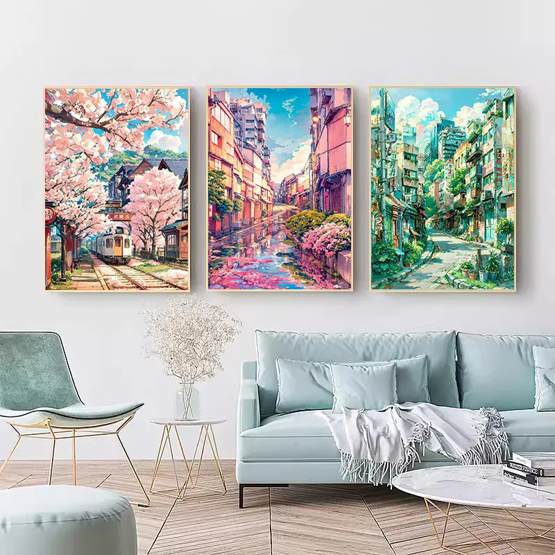 Japanese Street Scenery Characteristic Buildings Canvas Paintings And Prints Picture Landscape Poster For Living Room Home Decor