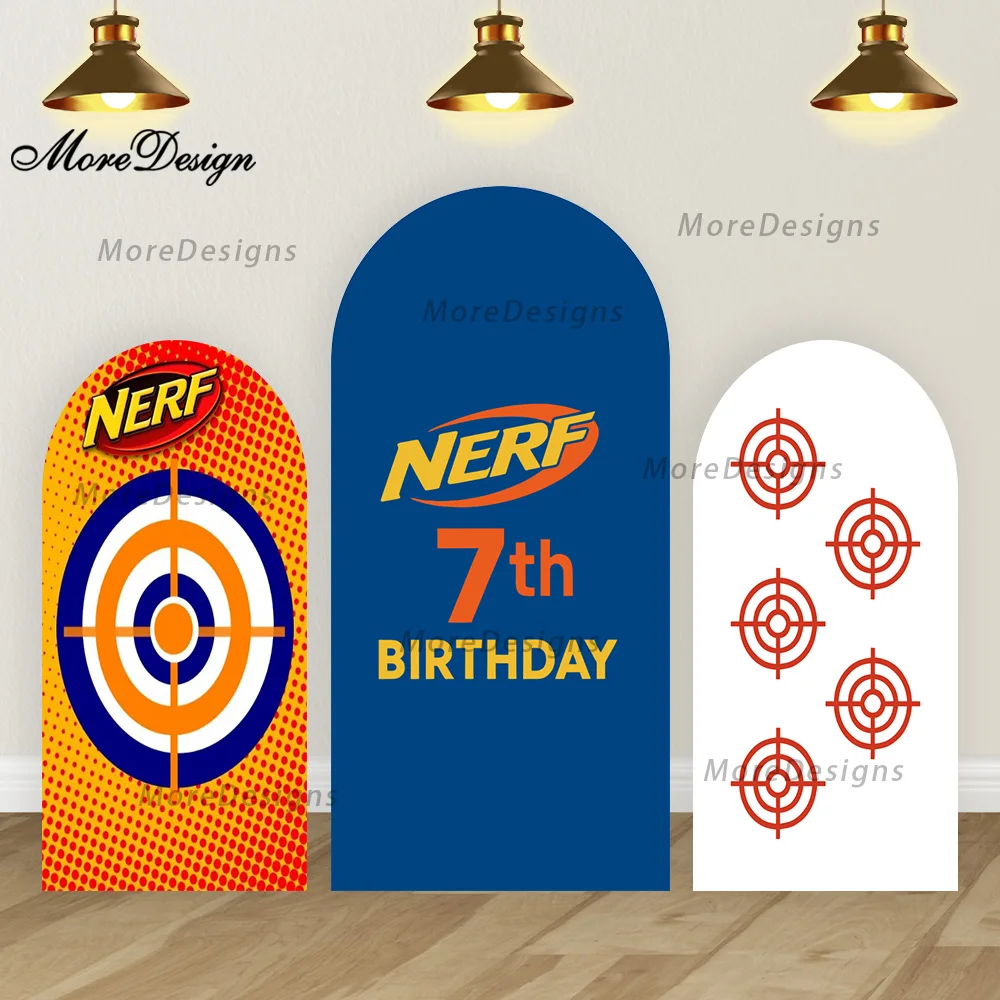 

NERF Gun Arch Backdrop Covers Cartoon Toy Guns Kid 7th Birthday Party Baby Shower Arched Covers Double-sided Photo Prop